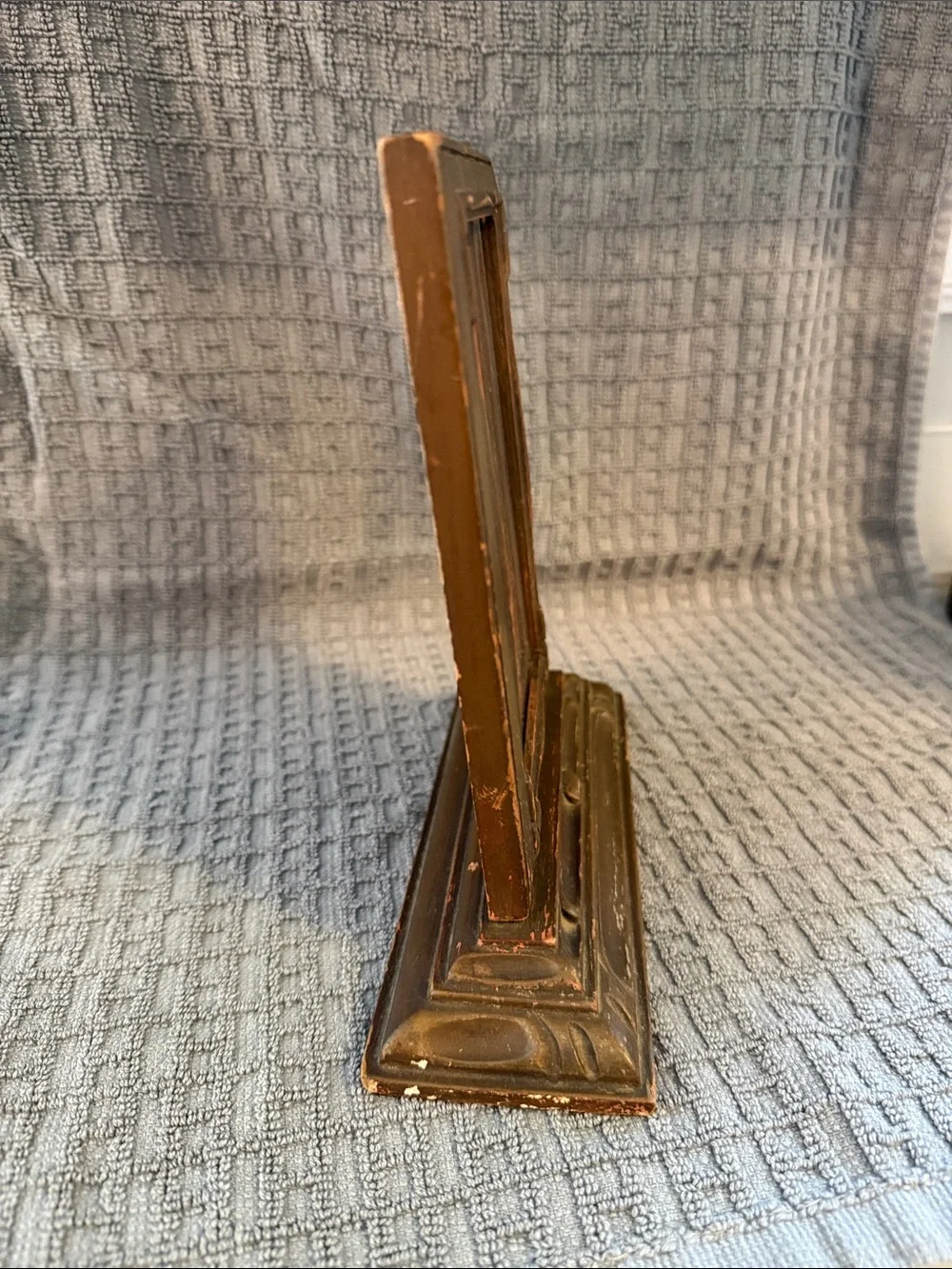 Vintage wood frame on pedestal, bronze/gold color